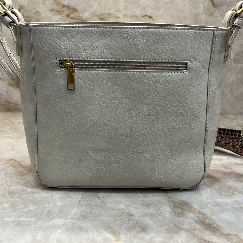 Women’s Cream Leather Crossbody Bag with Guitar Strap - Picture 7 of 12